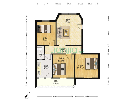 佩岗街 3室1厅1卫 82平方