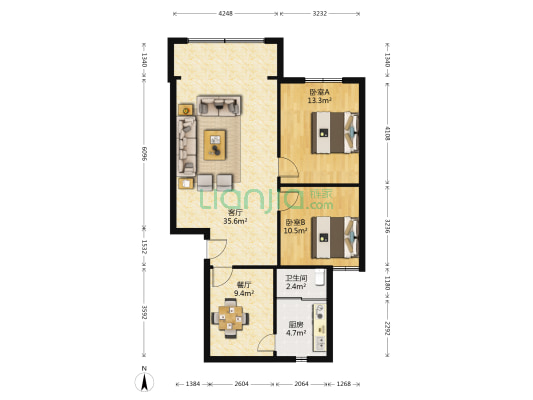 旭东路136号 2室2厅1卫 86平方