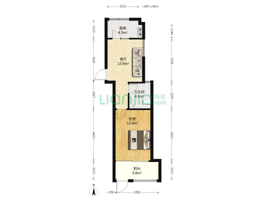 太平商贸中心 1室1厅1卫 53平方