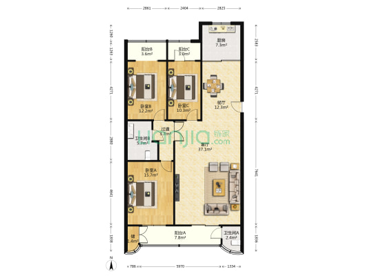 警卫处家属院 3室2厅2卫 157平方