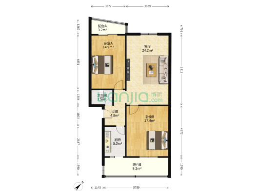 顺城街51号居民楼 2室1厅1卫 92平方