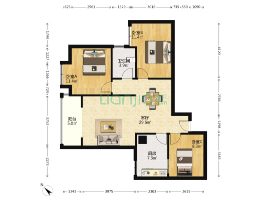 公交公司家属楼 3室1厅1卫 90平方