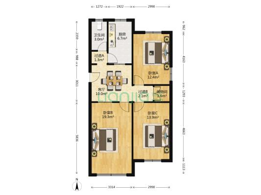 工商局宿舍 3室1厅1卫 98平方