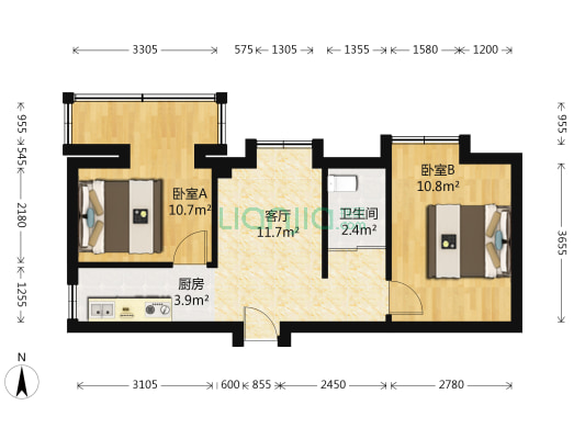 东大三期 2室1厅1卫 57平方
