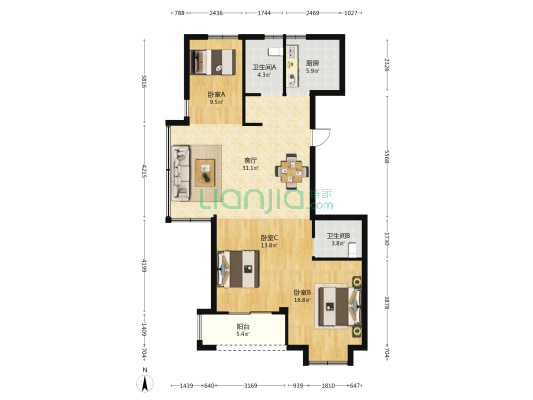 观湖佳苑 3室1厅2卫 123平方