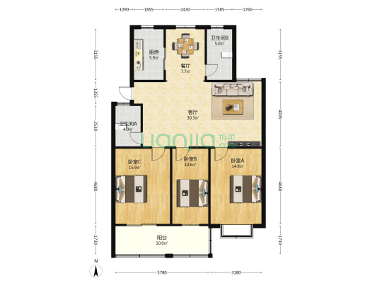 十排房花苑 3室2厅2卫 126平方