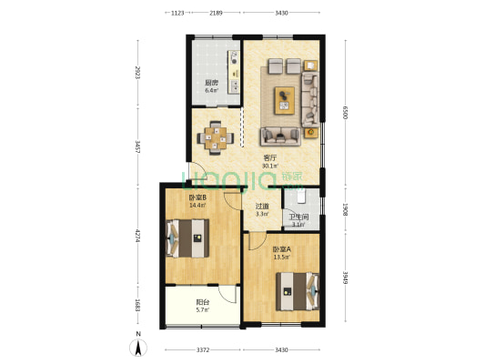 学校路44号 2室1厅1卫 97平方