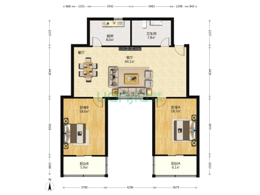 金康雅苑 2室1厅1卫 141平方