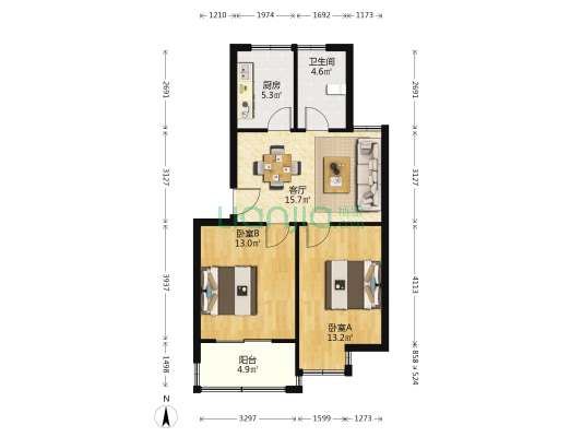 漕湖花园三区 2室1厅1卫 70平方