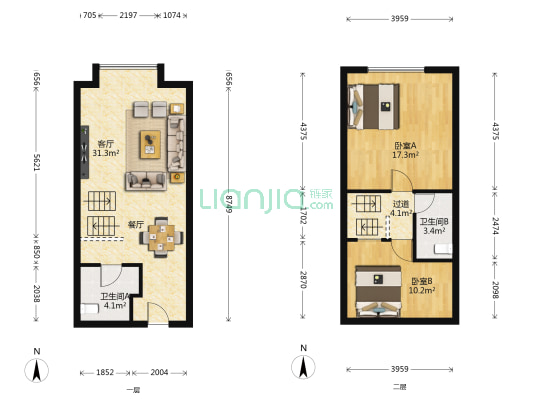 宝龙一城 2室1厅2卫 54平方