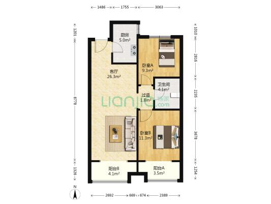 星光岛杜鹃园 2室1厅1卫 92平方