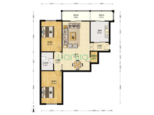 长青南里 2室1厅1卫 108平方