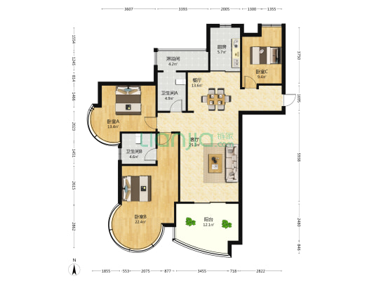 华盛嘉苑 3室2厅3卫 141平方