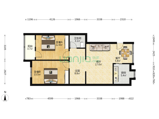 东升路4号 2室2厅1卫 83平方