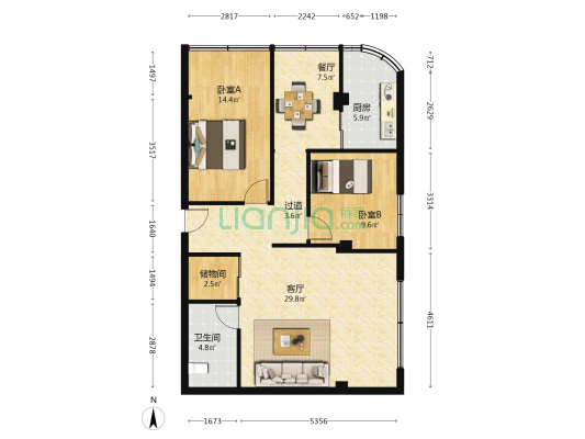 创达小区 2室2厅1卫 100平方