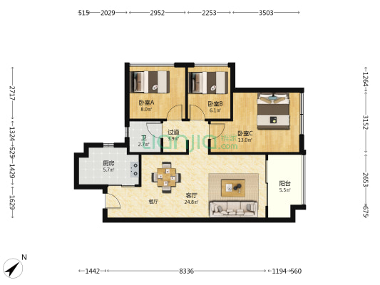 万象郡4期峯汇 3室1厅1卫 87平方