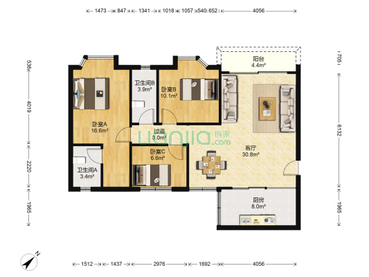 宏涛花苑 3室1厅2卫 92平方