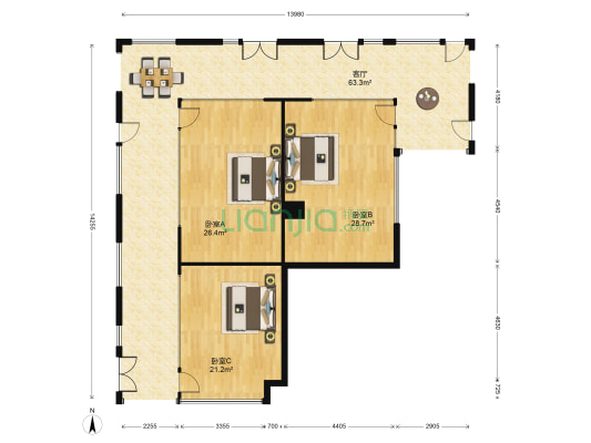 总部大厦 3室1厅0卫 148平方