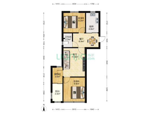 惠钱二村 2室2厅1卫 70平方