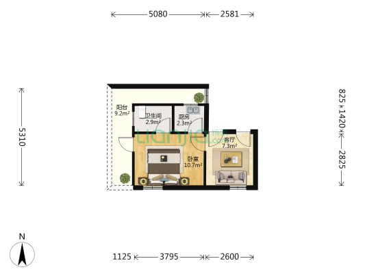 人和路 1室1厅1卫 99平方