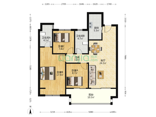 旭辉和风 3室1厅2卫 103平方