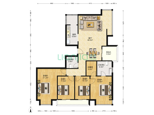 普华浅水湾 4室1厅2卫 170平方