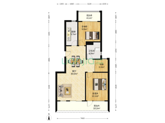 田园牧歌听泉苑 3室1厅1卫 89平方