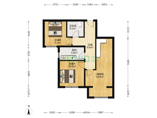 金隅汇星苑 2室0厅1卫 81平方