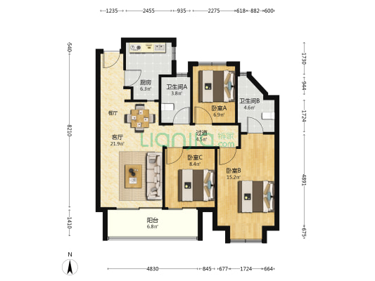 仁恒静安世纪 3室1厅2卫 106平方