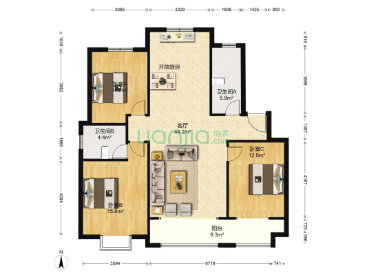 清河垄塬 3室1厅2卫 147平方
