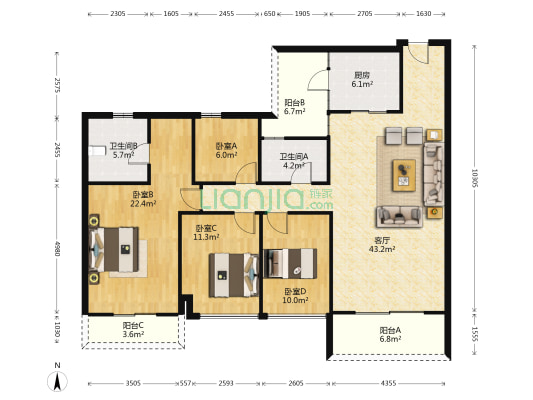 星运绿洲嘉园 4室1厅2卫 149平方