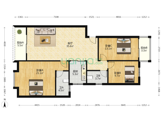 弘顺楼 3室1厅2卫 107平方
