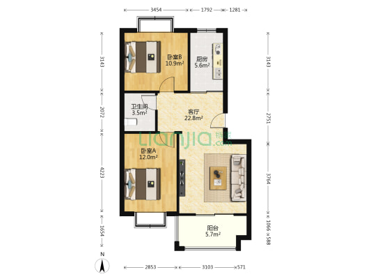 西虞天成东区 2室1厅1卫 80平方