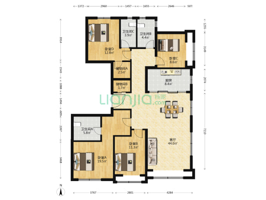 保利绿城·和锦诚园 4室1厅3卫 174平方