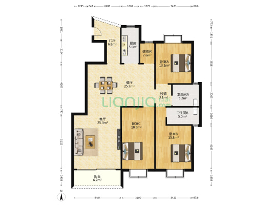冠都现代城A1区 3室2厅2卫 163平方