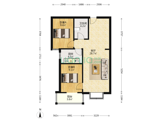 宏远裕隆 2室1厅1卫 79平方