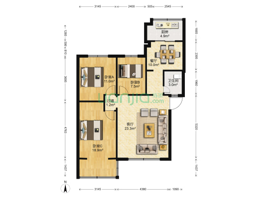 春苑小区 3室2厅1卫 81平方
