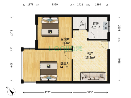 渔塘湾 2室1厅1卫 56平方