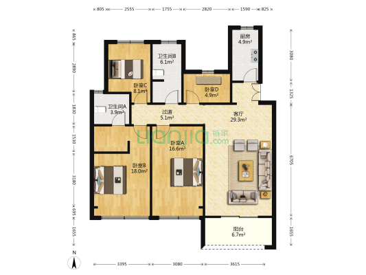 龙湖武林上城 4室1厅2卫 124平方