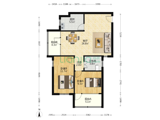 富景花苑 2室1厅1卫 77平方