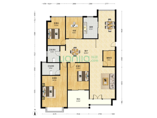 阳光金色家园 4室1厅2卫 190平方