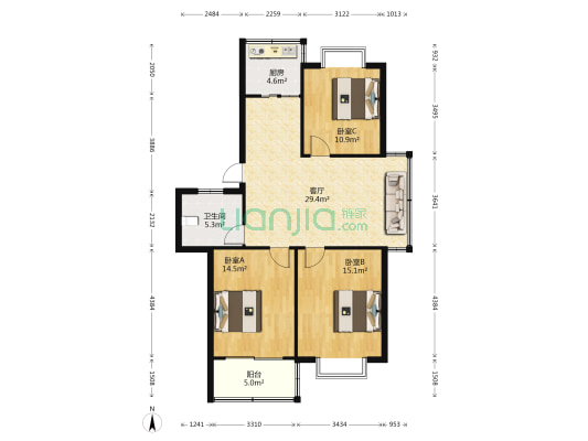 金鼎御庭 3室1厅1卫 104平方