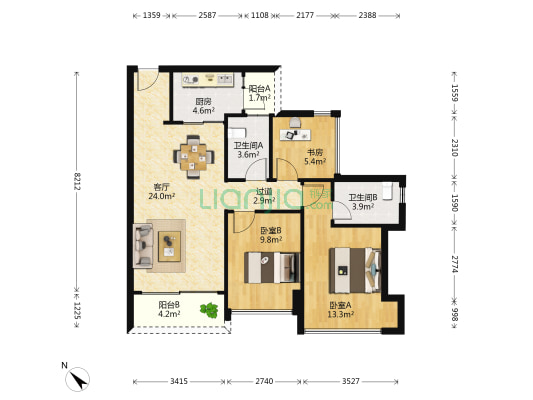 颐安·都会中央3期 3室1厅2卫 88平方