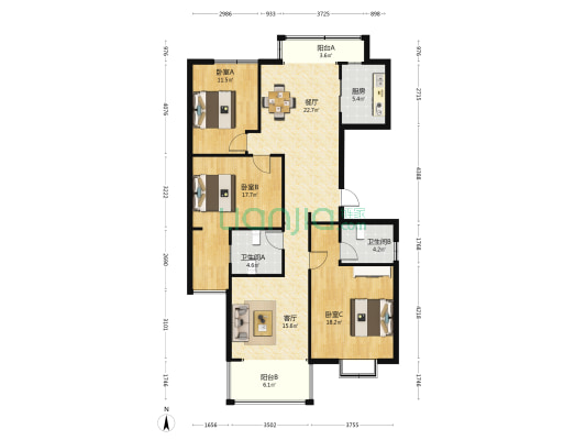 长吴公寓二期 3室2厅2卫 139平方