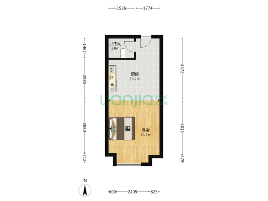 南向正规一居室 采光无遮挡 集中供暖-户型图