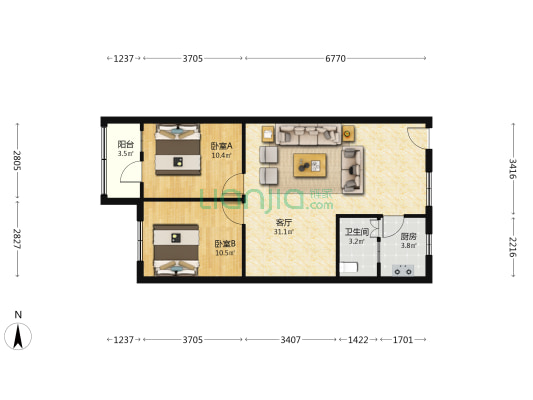 贤兴路3号 2室1厅1卫 85平方