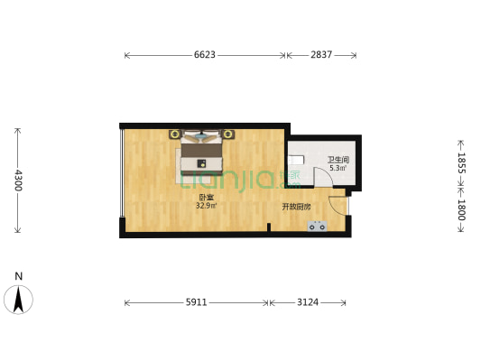 余坤国际广场 1室0厅1卫 65平方