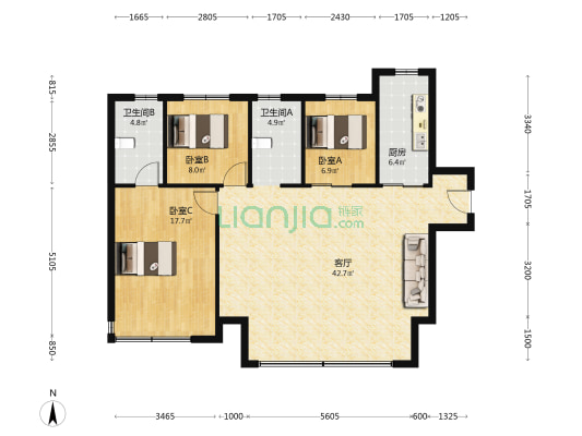 莱芜碧桂园天玺 3室1厅2卫 125平方