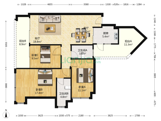 世纪新城一期A区 3室2厅2卫 104平方