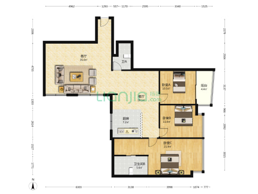 华百广场 3室2厅2卫 150平方